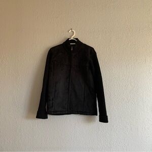 Vintage Faux Suede Black Jacket with Ribbed Sleeves and Back Pannel